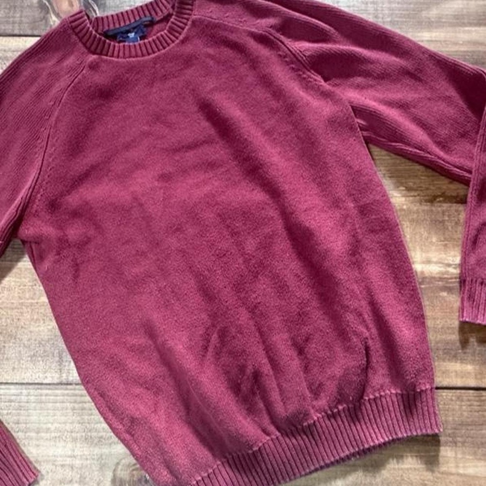 Gap Crewneck Sweater Men's Large Burgundy Cotton Knit Long Sleeve Pullover